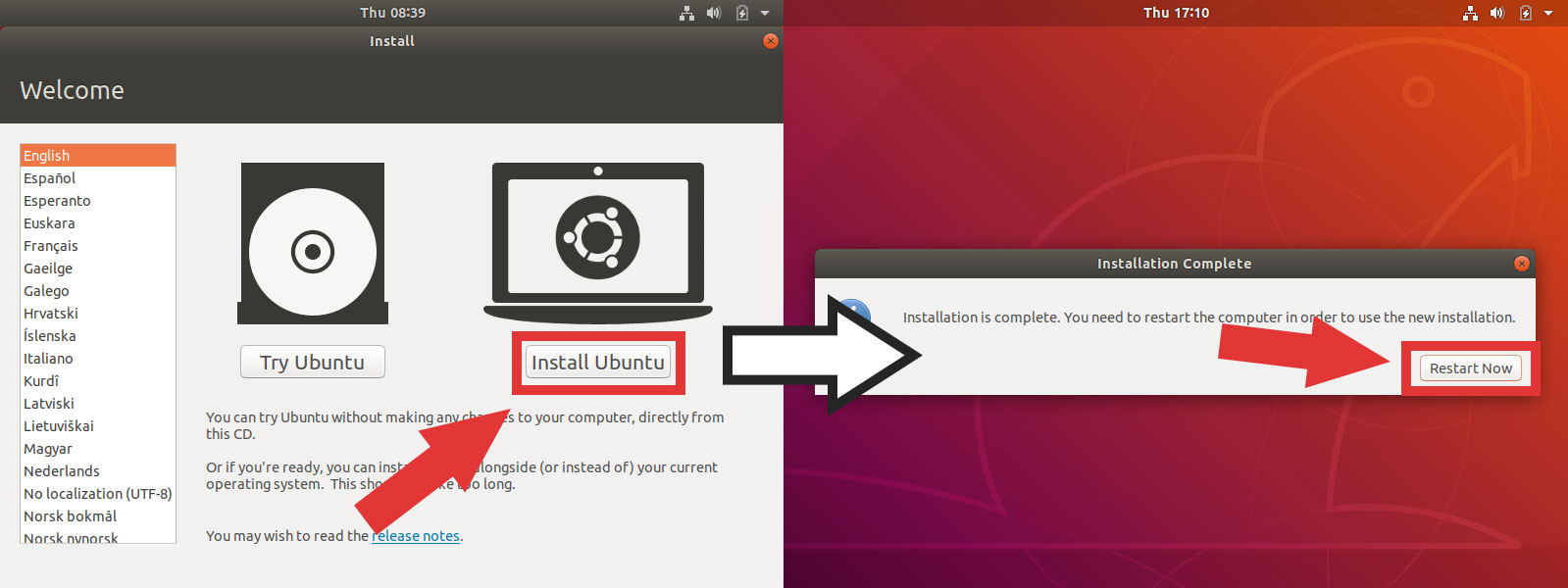Complete the Ubuntu 18.04 installation wizard and install Ubuntu