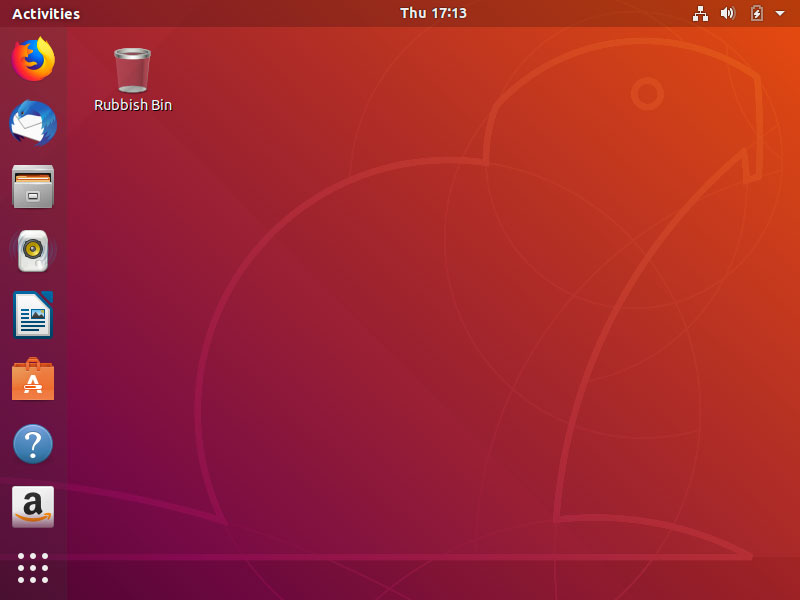 The Ubuntu 18.04 desktop after installation completes