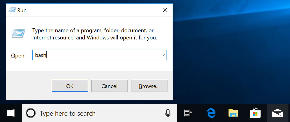 Launch Bash.exe for WSL from the run command in Windows 10