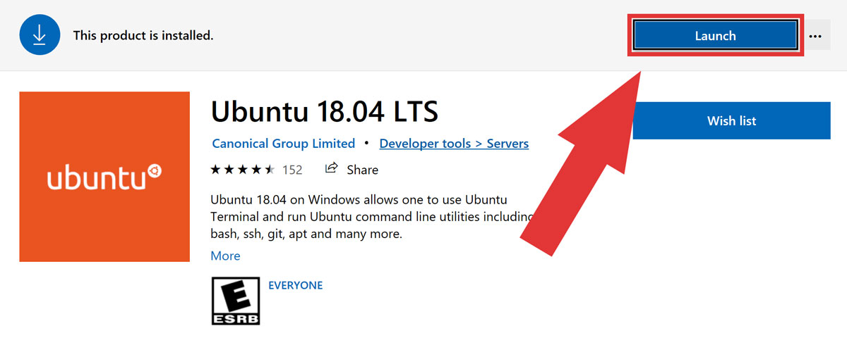 Launch Ubuntu 18.04 from the Microsoft Store on Windows 10