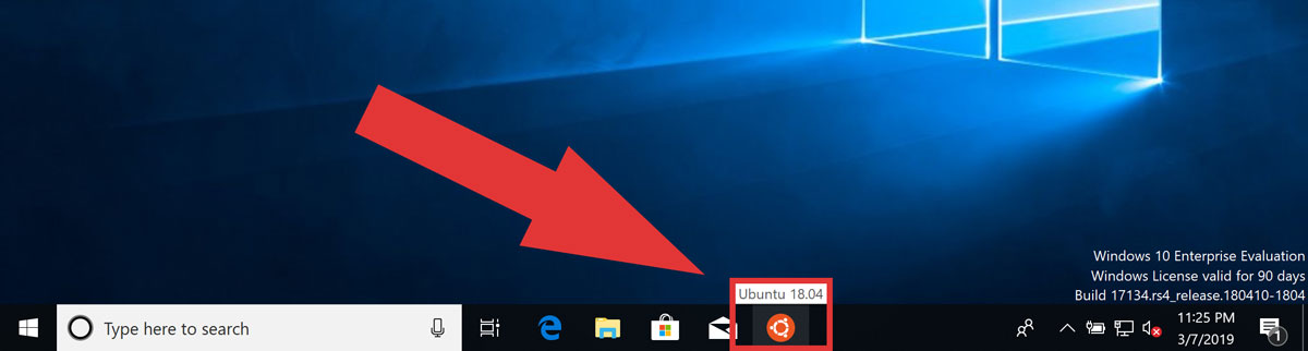 Ubuntu pinned to the taskbar in Windows 10
